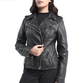 STREGA Leather Jacket Women Lambskin Leather Motorcycle Jacket-Real Leather Moto Jacket for Women(US, Alpha, X-Small, Regular, Regular, Black)