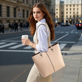 BICANGFS Elegant Premium Leather Tote Bag for Women - Metal Buckle Detail & Layered Storage Compartments