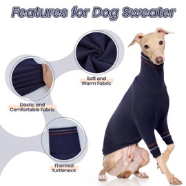 OUOBOB Greyhound Dog Sweater, Italian Greyhound Coat for Large Dogs, Whippet Pullover Turtleneck Stretchy Knit Sweatshirt, Greyhound Thermal Clothes Pajamas Sighthounds Jumpsuit for Cold Weather XXXL