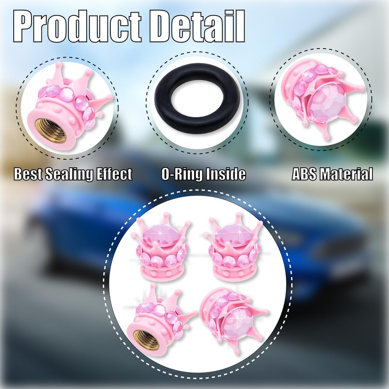 MEAJOO 4PCS Crown Bling Tire Stem Valve Caps, Crystal Diamond