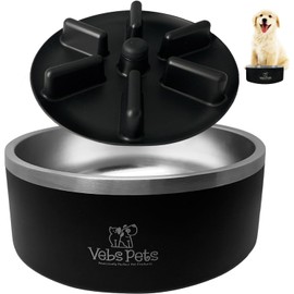 Vebs Pets 64 oz Premium Insulated Stainless Steel Dog Bowl - Non-Slip, Spill-Proof, BPA-Free - Includes A Slow Feeder Insert, Dog Dish, Water and Food Bowl Feeding of Large and Medium Dogs - Black