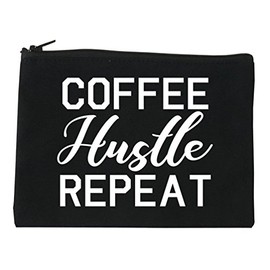 FASHIONISGREAT Coffee Hustle Repeat Funny Cosmetic Makeup Bag Black Large