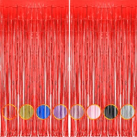 Red Metallic Tinsel Curtains Foil Fringe Shimmer Streamers Curtain Door Window Decoration for Party Supplies