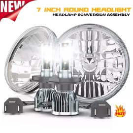CHUSYYRAY 2x 7inch LED Headlights Chrome Upgrade Set For Ford Plymouth Classic Car Truck