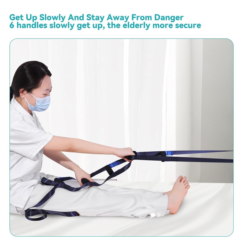lefeke Bed Ladder Assist Strap with 6 Hand Grips,Portable Rope