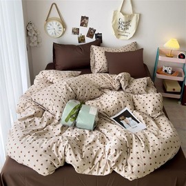 Brown Heart Duvet Cover King Size Cute Love Pattern Bedding Set 3Pcs Kawaii Mocha Mousse Heart-Shaped Comforter Cover with Zipper Closure