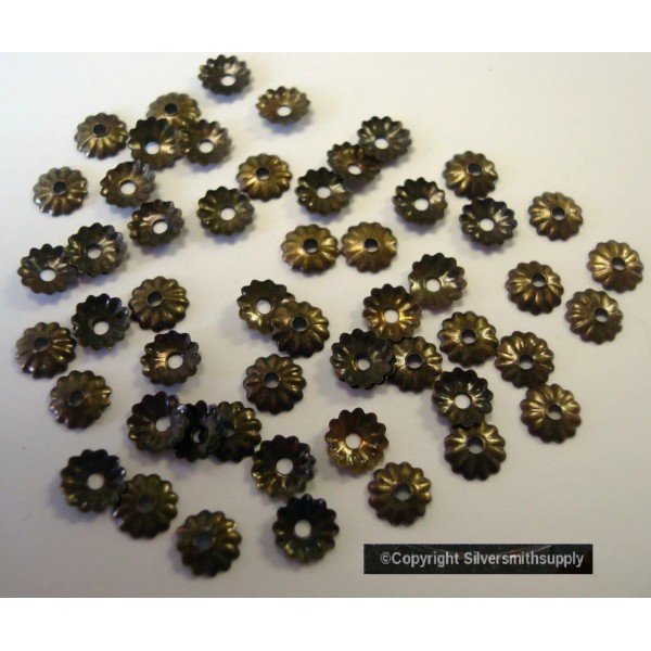 Silversmithsupply.com 50 Ant Bronze Pl metal 5mm flower bead caps