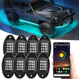 HEKE Luces LED RGB para Rocas, 8 cápsulas con aplicación de teléfono de Control Bluetooth, 16 Millones de Colores RGB Luz de neón de música a Prueba de Agua para Camiones UTV ATV SUV Off Road Jeep