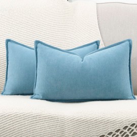 Madizz Set of 2 Simple Chenille Cushion Covers, Soft Decorative Cushion Covers for Sofa, Bedroom, Blue, 30 x 50 cm, Rectangular