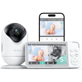 Dr.Care VistaView Smart WiFi Baby Monitor - 5” 1080P Split Screen & 2K Camera App Control, Cry & Motion Alerts, HD Night Vision, 5000mAh Battery, 2-Way Talk, Multi-User, Triple Security, 1279ft Range