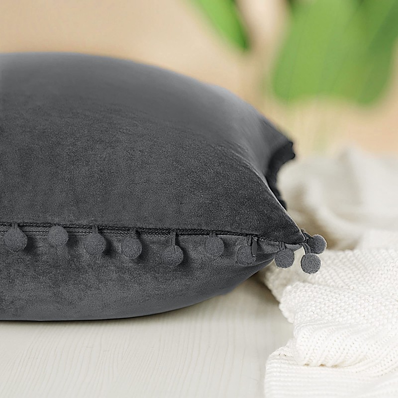 PiccoCasa Velvet Pillow Covers, 1PCS Pom Pom Christmas Throw Pillow