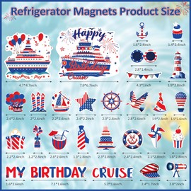 28 PCS Birthday Cruise Door Magnets, Cruise Door Decorations Magnetic Birthday Door Decoration Cruise Ship Essentials Reusable Funny Fridge Magnet Cabin Magnet Door Decor Car Cabin Red,White,Blue