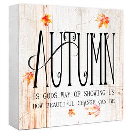 Funny Autumn Maple Leaves Wood Box Sign Autumn is Gods Way Wooden Block Desk Decor for Home Office Kitchen Cubicle Table Shelf Tabletop,Farmhouse Fall Sign Decor