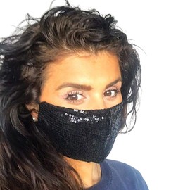 Black Sequin Face Mask, Reusable, Washable, Bling Glitter Sparkly Party Face Mask