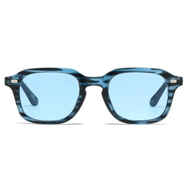 YAMEIZE Retro Square Sunglasses for Men - Women Vintage 90s Tinted Sunglasses Square Frame UV400 Protection (Blue Stripe Blue)