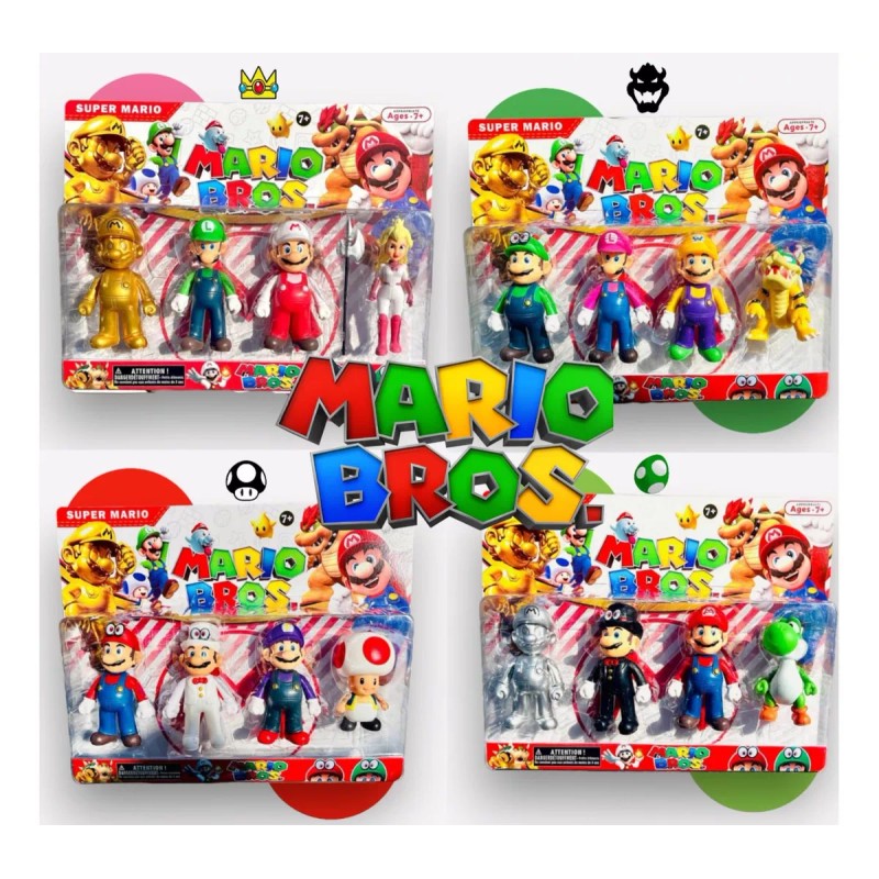 KH Set Muñecos Mario Peach Toad Bowser Yoshi 4pz Juguetes