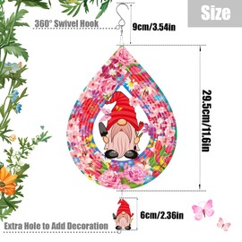 WindMage Gardener Gnome Pink Wind Spinners for Yard and Garden,12 Inch 3D Stainless Steel Hanging Kinetic Yard Art Wind Sculpture, Kinetic Art Garden Decor for Christmas Outdoor & Indoor