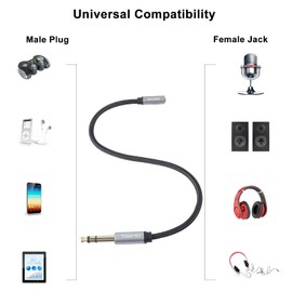 Tisino 1/4 to 3.5mm Headphone Adapter, 1/4" Male to 1/8" Female Extension Audio Cable for Headphones, Amplifiers, Guitar Amp, Keyboard Piano, Home Theater, Speaker, Mixing Console - 1 feet