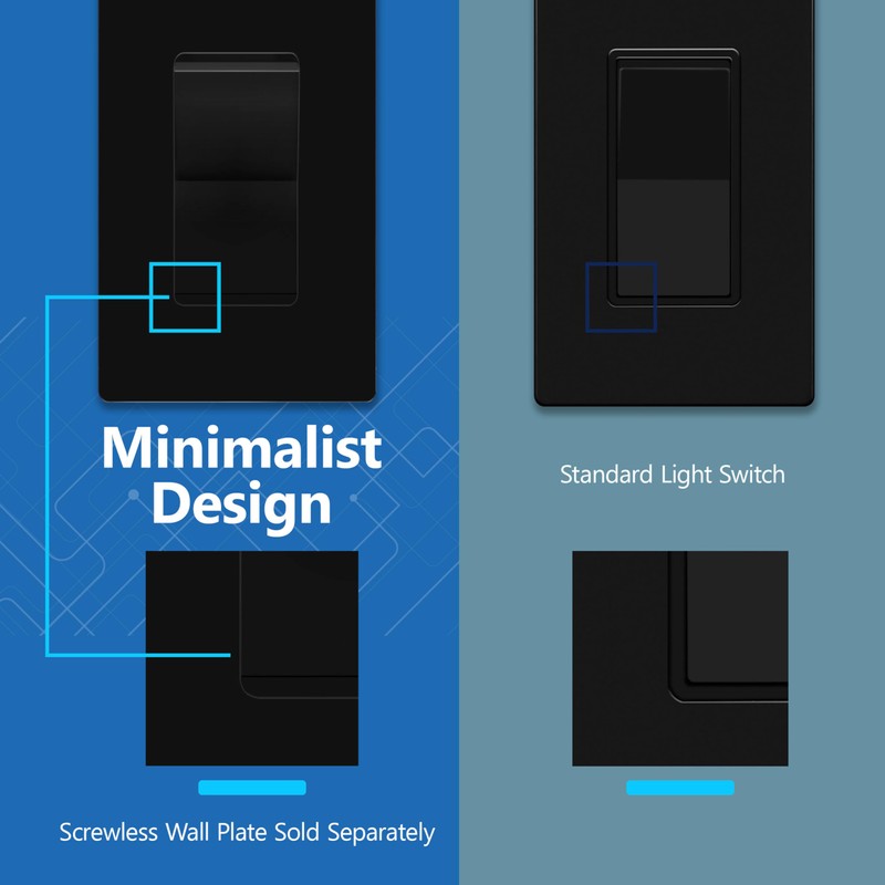 LIDER Black Minimalist Decorator Switch, Frameless Light Switch, On/Off Rocker