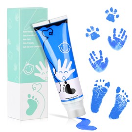 TOGOU2S Baby Handprint and Footprint Set with Sponge, Non-Toxic Acid Free, Paw Print Set Dog for Drawing Handprints Footprints and Craft Projects, Blue