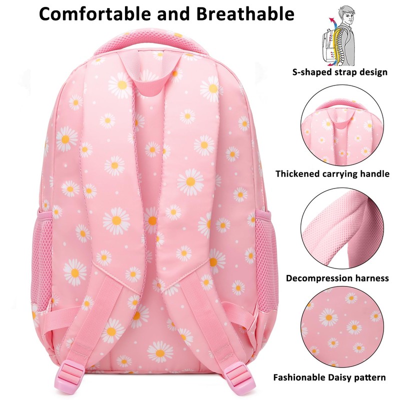 Joyfulife Daisy Backpack for Girls Backpack with Lunch Box Kindergarten