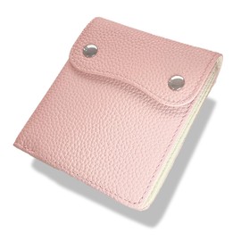 Exbeita Women's Mini Wallet, Thin and Compact, Genuine Leather, Shrink Leather, 12 Cards, Bill Compartments, 2 YKK Zippers, Coin Purse, Thin, Small, Large Capacity, No Inflation, pastel pink