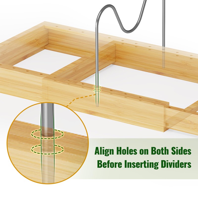 Tomorotec Bamboo Pot Lid Holder with Adjustable Stainless Steel Dividers,