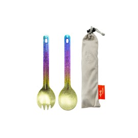 TiTo 2Pcs Titanium Spork and Spoon Outdoor Ultralight Portabale Fork Flatware for Camping Hikking Backpacking Tableware Utensil with Bag (Bright Colorful)