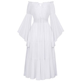 Scarlet Darkness Renaissance Costume Women Off Shoulder Bell Sleeve Tiered Maxi Dress White XL