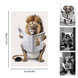 YILANJIN Decorative Poster, 21 x 30 cm, Black White Toilet Wall Decoration Set, Funny Canvas Bathroom Pictures, Animal Bathroom Decoration Pictures for Living Room, Wall Decoration for Bedroom, Dining