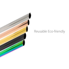 Granny's Kitchen Set of 5 Stainless Steel Straws - Reusable Metal Straws with Carry Bag and 1 Brush - Ideal for Smoothies and Drinks - Multicoloured