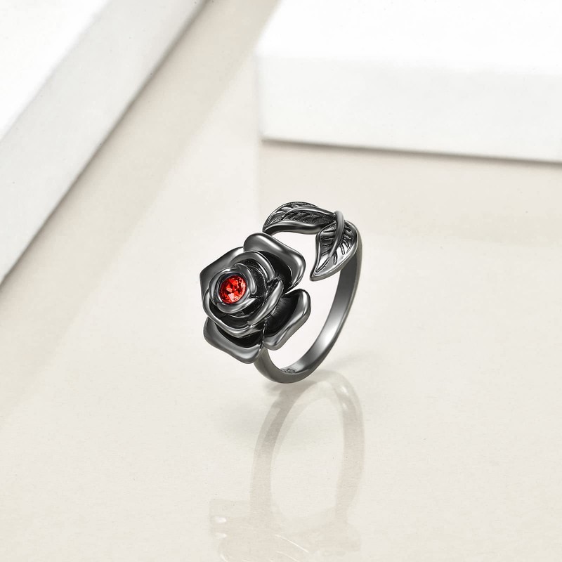 AOBOCO Rose Urn Rings for Women Sterling Silver Black Rose