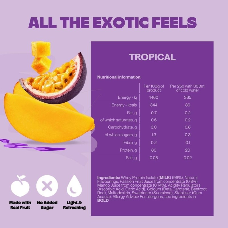 Isovibe Clear Whey Protein Powder Tropical (20 Servings) Refreshing Protein