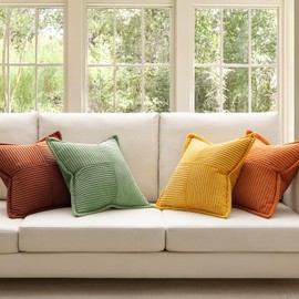 MIULEE Fall Burnt Orange Green Throw Pillow Covers 20x20 Inch 4 Packs Soft Boho Decorative Color-Clash Pillow Cases Modern Farmhouse Cushion Cases for Couch Sofa Bed Corduroy Striped Home Decor