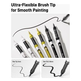 JusArt Black & White & Gold Paint Pen Brush Tip, Water-Based Marker, 6 Pack