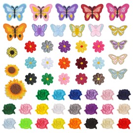 54Pcs Flowers Butterfly Iron On Patches, Assorted Styles Mini Flowers Iron On Patches, Small Iron On Patches Floral Applique Patches Butterfly Embroidered Patches for Backpacks Clothes Jeans