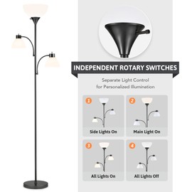 VONLUCE Torchiere Floor Lamp, 71" Standing Lamp with Adjustable Reading Lights & 2 Bulbs, 3 Color Temperatures Modern Tall Pole Lamp for Living Room Bedroom Corner, Black