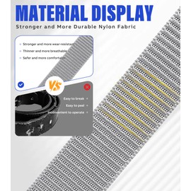 WELROG Gürtel Herren Nylon Koppelgürtel Herren Outdoorgürtel mit Metallschnalle Sportgürtel Ohne löcher Arbeitsgürtel Belt Men (Grau)