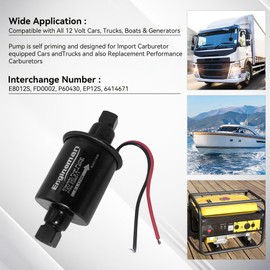 ENGINEMAN Universal Electric Fuel Pump 12V 2.5-4.5 PSI Inline External 5/16 Inch Compatiable with Gas Diesel Marine Carburetor Marine E8016S with 6.56 FT 5/16" ID Fuel Line Hose