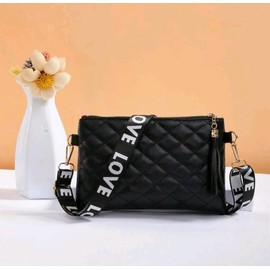 Small Bag with Adjustable Strap - Padded Shoulder Bag Black with Zip Love Fashion Model Black, black
