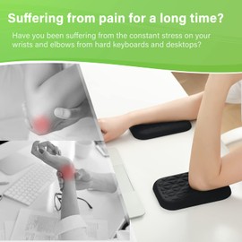 LargeLeaf Ergonomic Wrist and Elbow Rest for Desk with Memory Foam and Non-Slip Base, Relieves Elbow Pain (16 x 11 cm, Black, 1)