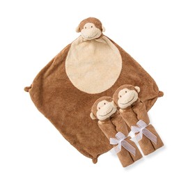 Angel Dear Pair and a Spare 3 Piece Blanket Set, Brown Monkey