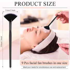 9 Pieces Facial Fan Mask Brushes, Soft Facial Applicator Brushes Tools for Peel Glycolic Makeup for Mud Cream(Black with White)