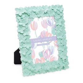 Laura Ashley 4x6 Mint Green Flower Textured Hand-Crafted Resin Picture Frame w/Easel & Hook for Tabletop & Wall Display, Decorative Floral Design Home Décor, Photo Gallery, Art (4x6, Mint Green)
