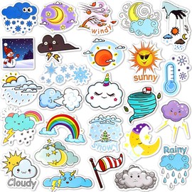 SUSIHI Weather Stickers for Kids Cloud Stickers for Water Bottles Weather Stickers Pack for Laptop (50Pcs)