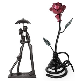 DreamsEden Cast Iron Anniversary Sculpture, Romantic Couple Statue & Rose Sculpture Decoration Gifts Modern Arts for Valentines Anniversary Home Office Bookshelf Desktop Decor