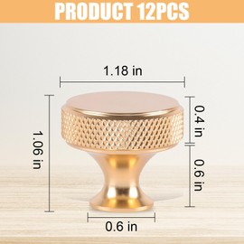 12 Pack Knobs for Cupboards Draws Round Knurled Aluminum Alloy Handle with Screws Wardrobe Door Handles Gold Kitchen Handles
