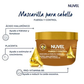 Nuvel Mascarilla Capilar con Placenta Vegetal, cido Hialurnico y Pro Vitamina B5 230 g  Fuerza y Control  Hidratacin Profunda  Fortalece y Reduce...  