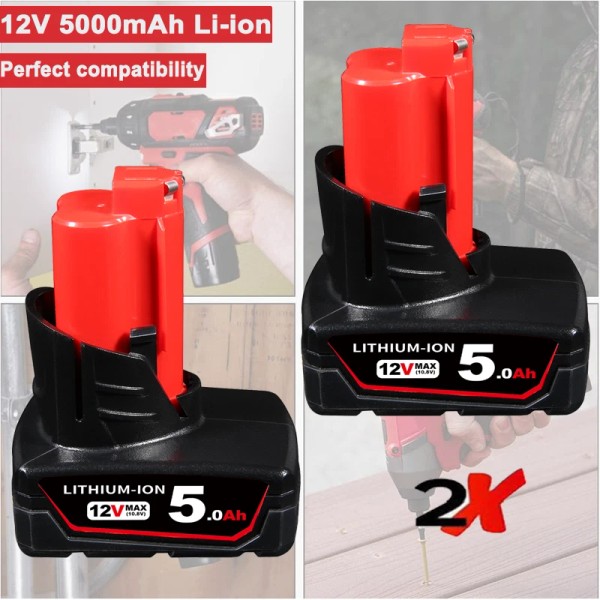 Dreamdash 2Pack For Milwaukee 48-11-2460 M12 12V LITHIUM 5.0Ah Extended