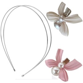 Kopida Double Root Metal Hair Hoop Retro Silver Hair Bands Simple Thin Head Hoop Bowknot Pearls Hairpin Sweet Bangs Pearl Clips Side Clip Bow Hair Clips Fashion Hair Accessories